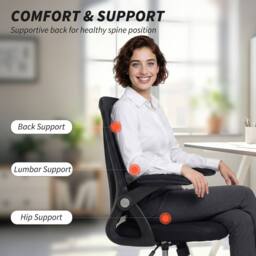 HOMCOM Office Chair, Desk Chair with Flip-up Armrests, Lumbar Support, Black - thumbnail 4