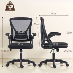 HOMCOM Office Chair, Desk Chair with Flip-up Armrests, Lumbar Support, Black - thumbnail 3