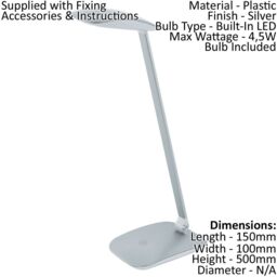 Loops Table Desk Lamp Colour Silver Touch On/Off Dimming Bulb LED 4.5W Included in Metallics - thumbnail 2