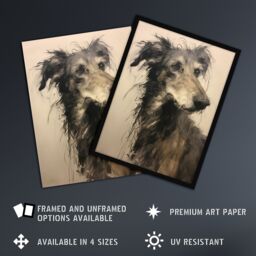 "Artery8 Wall Art Print Deerhound Black & White Portrait Serene Elegant Charcoal Drawing Art Framed - Size: W12"" x H16""" - thumbnail 2