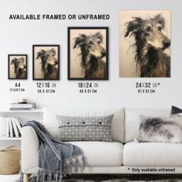 "Artery8 Wall Art Print Deerhound Black & White Portrait Serene Elegant Charcoal Drawing Art Framed - Size: W12"" x H16""" - thumbnail 3