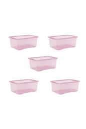 Wham Crystal 5 x 45L Stackable Plastic Storage Boxes with Lids in Pink - thumbnail 5