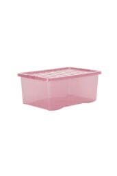 Wham Crystal 5 x 45L Stackable Plastic Storage Boxes with Lids in Pink - thumbnail 2