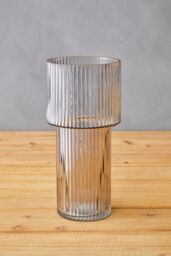 Orsina Small Ribbed Grey Glass Vase for Modern Home Decor, Small & Minimalistic Flower Vase for Living Room - thumbnail 2