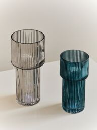 Orsina Small Ribbed Grey Glass Vase for Modern Home Decor, Small & Minimalistic Flower Vase for Living Room - thumbnail 4