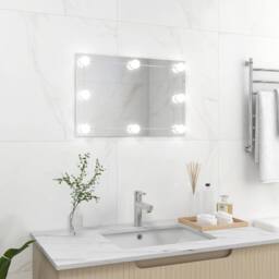 Berkfield Home Wall Mirror with LED Lights Rectangular Glass in Silver - thumbnail 1