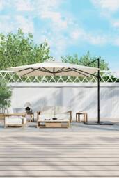 H&O Direct 3m x 3m Square Rotating Outdoor Cantilever Parasol with Square Base in Beige - thumbnail 2
