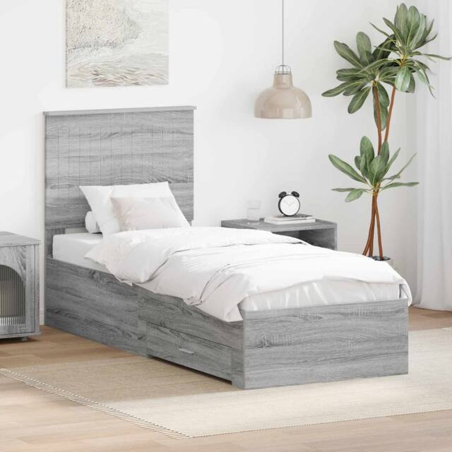 Berkfield Home Bed Frame Grey Sonoma & Silver 70 x 190 cm Engineered Wood - image 1