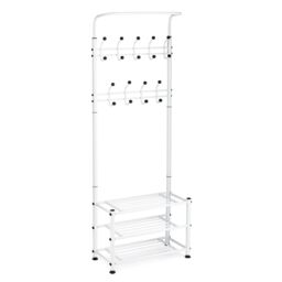 House of Home Clothes Stand Hallway Multi Purpose 18 Hooks Jackets Hats Bags 2 Shelves For Shoes White - thumbnail 5