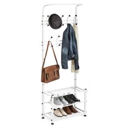 House of Home Clothes Stand Hallway Multi Purpose 18 Hooks Jackets Hats Bags 2 Shelves For Shoes White - thumbnail 2