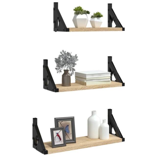 Berkfield Home Decorative 3 Piece Wall Shelf Set Sonoma Oak Engineered Wood in Light Brown - image 1