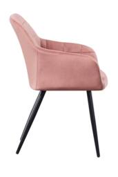 Life Interiors Set of 6 Camden Modern Velvet Dining Chairs with Armrests, Quilted Design & Black Metal Legs in Pink - thumbnail 3