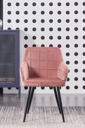 Life Interiors Set of 6 Camden Modern Velvet Dining Chairs with Armrests, Quilted Design & Black Metal Legs in Pink - thumbnail 2