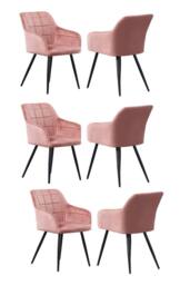 Life Interiors Set of 6 Camden Modern Velvet Dining Chairs with Armrests, Quilted Design & Black Metal Legs in Pink - thumbnail 1