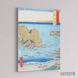 "Artery8 Shimosa Province Choshi Beach Canvas Wall Art Print Hiroshige in Blue - Size: W18"" x H24""" - thumbnail 2