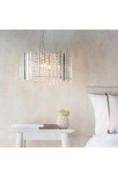 Netlighting Hanna Pendant Clear Crystal (K5) Glass & Chrome Effect Plate 5 Light Dimmable IP20 G9 - thumbnail 2