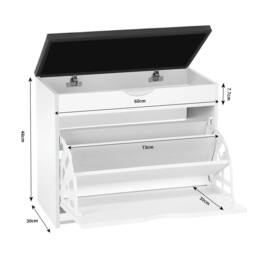 VOGREX Wooden Shoe Storage Bench With Cushion Cover Shoe Rack in White - thumbnail 2