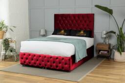 UK Bed Furniture Monaco Divan Ottoman Storage Bed with End Lift & 54 Inch Headboard in Maroon - Size: Super King - thumbnail 1
