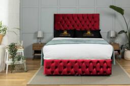 UK Bed Furniture Monaco Divan Ottoman Storage Bed with End Lift & 54 Inch Headboard in Maroon - Size: Super King - thumbnail 2