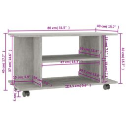 Berkfield Home TV Cabinet with Castors Concrete Grey 80x40x45 cm Engineered Wood - Size: 80 x 40 x 45 cm - thumbnail 6