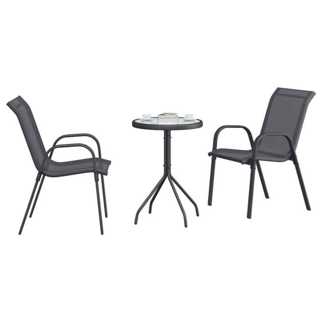 Berkfield Home Modern 3 Piece Garden Bistro Set Anthracite Textilene & Steel in Grey - image 1
