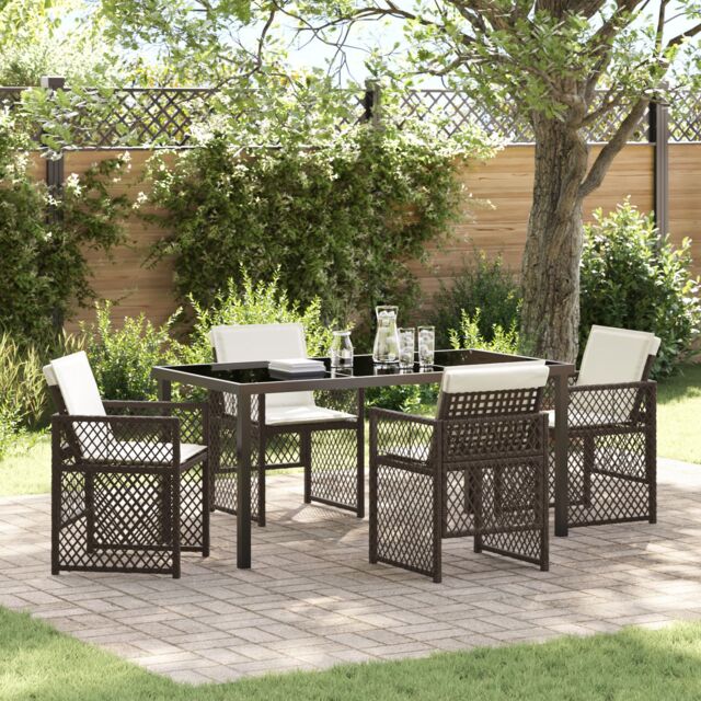 Berkfield Home 5 Piece Garden Dining Set with Cushions Brown Poly Rattan in Black - image 1