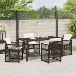 Berkfield Home 5 Piece Garden Dining Set with Cushions Brown Poly Rattan in Black - thumbnail 4