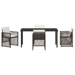Berkfield Home 5 Piece Garden Dining Set with Cushions Brown Poly Rattan in Black - thumbnail 7