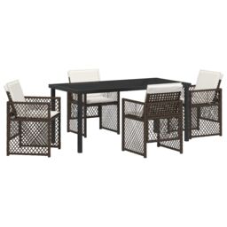 Berkfield Home 5 Piece Garden Dining Set with Cushions Brown Poly Rattan in Black - thumbnail 2