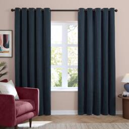 Furn Soft Chenille Blackout Eyelet Curtain Pair in Navy - Size: 117 cm width x 183 cm drop - thumbnail 2