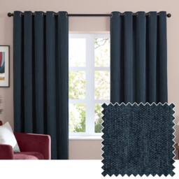 Furn Soft Chenille Blackout Eyelet Curtain Pair in Navy - Size: 117 cm width x 183 cm drop - thumbnail 1