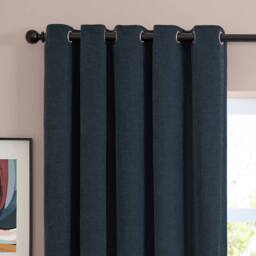 Furn Soft Chenille Blackout Eyelet Curtain Pair in Navy - Size: 117 cm width x 183 cm drop - thumbnail 6