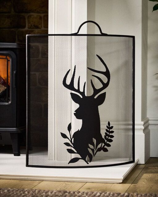 Dibor Traditional Highland Fireplace Guard Stag Head Fire Screen Guard H68cm x W53cm in Black - image 1