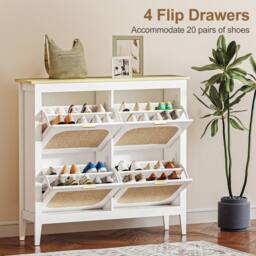Havendro Boho Slim Shoe Cabinet with Rattan Doors, Holds 20 Pairs in White - thumbnail 4