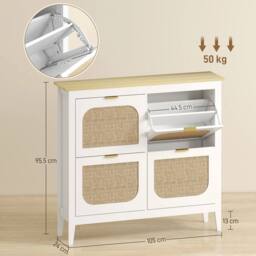 Havendro Boho Slim Shoe Cabinet with Rattan Doors, Holds 20 Pairs in White - thumbnail 2