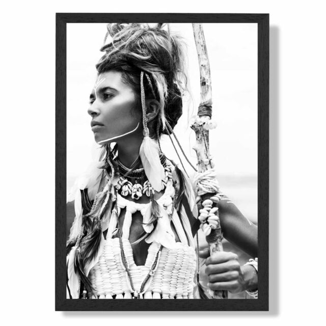 ARTZE Warrior Woman Fashion Black & White Photo Framed Print SIZE: A4 with Black Frame - image 1