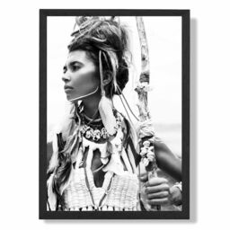 ARTZE Warrior Woman Fashion Black & White Photo Framed Print SIZE: A4 with Black Frame - thumbnail 1
