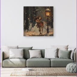 Warren Reed - Designer Fawn In A Snowy Scene Canvas - Size: w40 inch x h40 inch - thumbnail 1