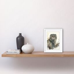"Artery8 Wall Art Print Manul Pallas Cat Portrait in Wildflowers Watercolour Artwork Framed 9X7 Inch in White - Size: W7"" x H9""" - thumbnail 2