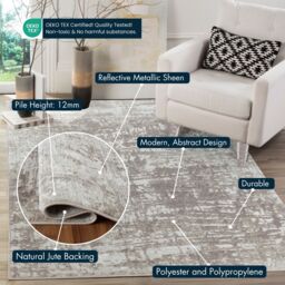 Desire Rugs Serenity Modern Abstract Lines Area Rug - Contemporary Style for Living Room, Bedroom or Hallway in Stone - Size: 60 cm x 220 cm - thumbnail 3