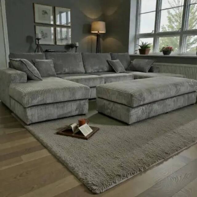 SNUG FURNITURE BIRMINGHAM LTD Large Spacious Double Corner Sofa With Footstool Jumbo Cord in Grey - image 1
