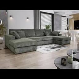 SNUG FURNITURE BIRMINGHAM LTD Large Spacious Double Corner Sofa With Footstool Jumbo Cord in Grey - thumbnail 3