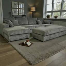 SNUG FURNITURE BIRMINGHAM LTD Large Spacious Double Corner Sofa With Footstool Jumbo Cord in Grey - thumbnail 1