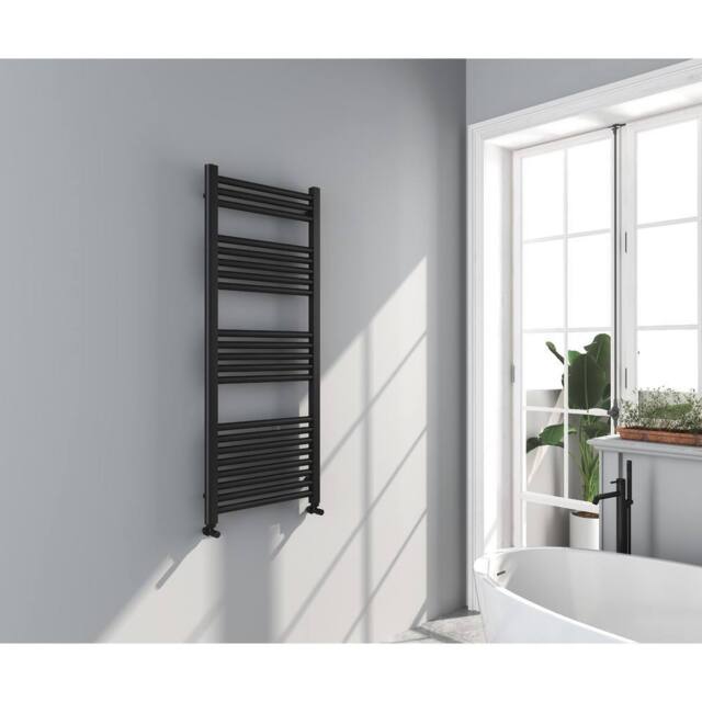 Bathroom Kingdom Omata Black Straight Heated Towel Rail 1200x500mm - image 1