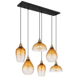 Netlighting Salvy Cluster Pendant Matt Black Amber Glass Shade 6x E27 - thumbnail 2