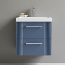 Balterley Wall Hung 2 Drawers Vanity Unit - Mid-Edge Basin 500mm, Satin Blue - thumbnail 8
