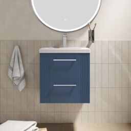 Balterley Wall Hung 2 Drawers Vanity Unit - Mid-Edge Basin 500mm, Satin Blue - thumbnail 2