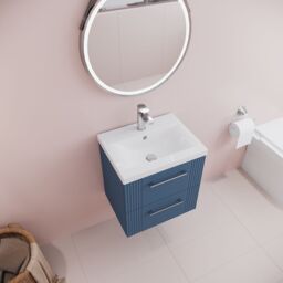 Balterley Wall Hung 2 Drawers Vanity Unit - Mid-Edge Basin 500mm, Satin Blue - thumbnail 3