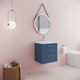 Balterley Wall Hung 2 Drawers Vanity Unit - Mid-Edge Basin 500mm, Satin Blue - thumbnail 4