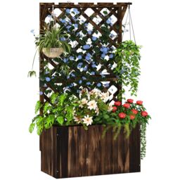 OUTSUNNY Wooden Planter with Trellis & Drainage Holes in Tan - thumbnail 2